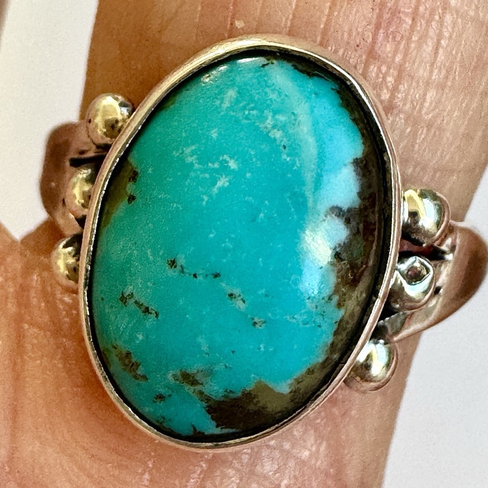 Navajo‎ Turquoise Ring Sz 7 Sterling Oval Native American Handmade Henio